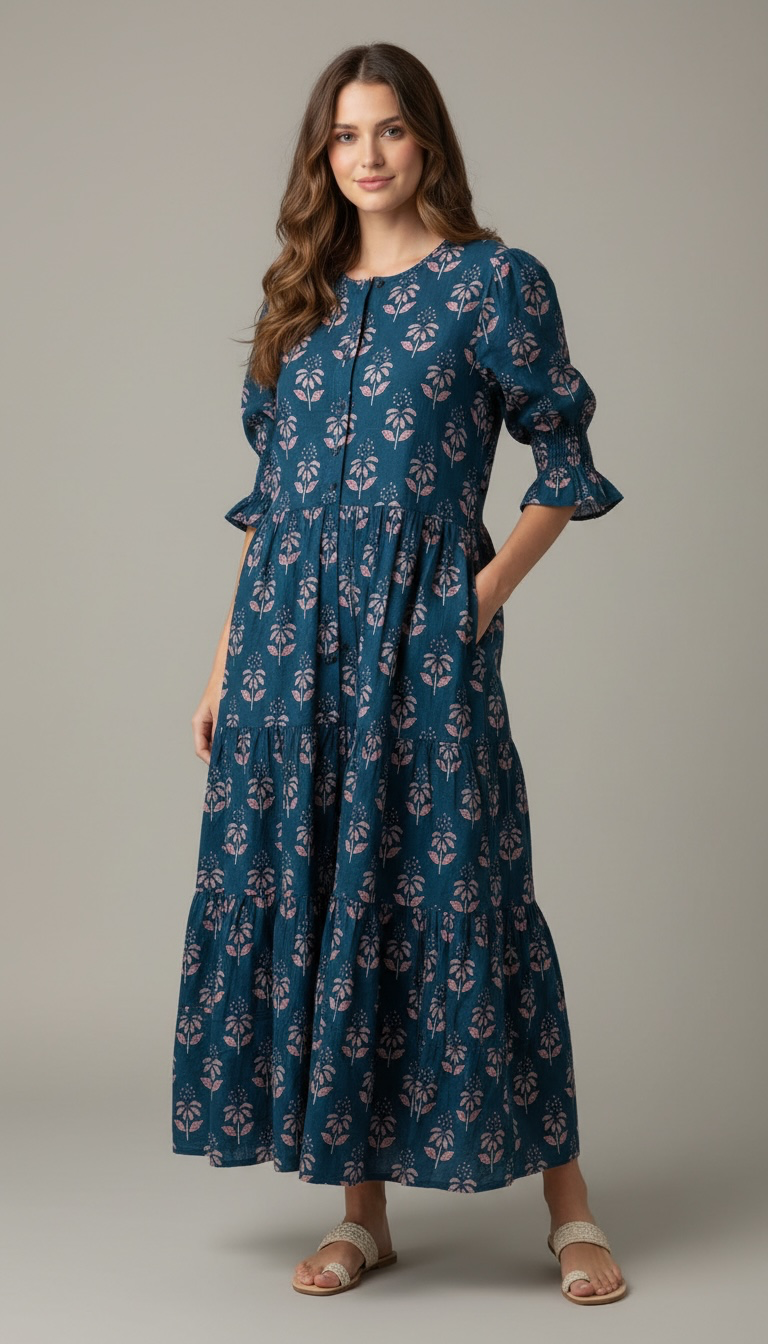 Harriet Dress - Navy Sanuki