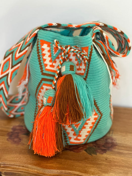 Mochila Crossbody Bag - Turquoise/Orange Geometric