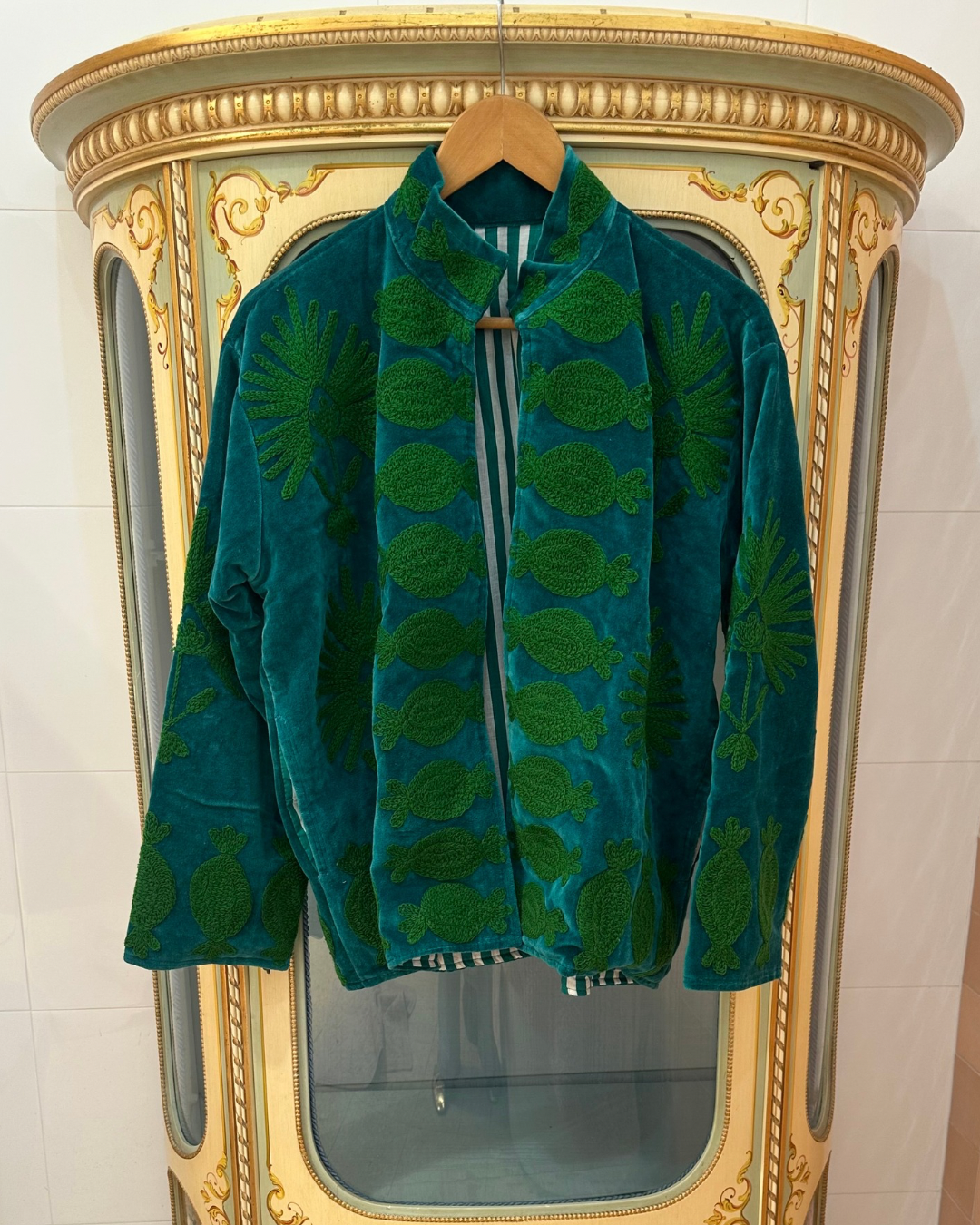 Suswani Velvet Jacket - Teal Green with Forest green