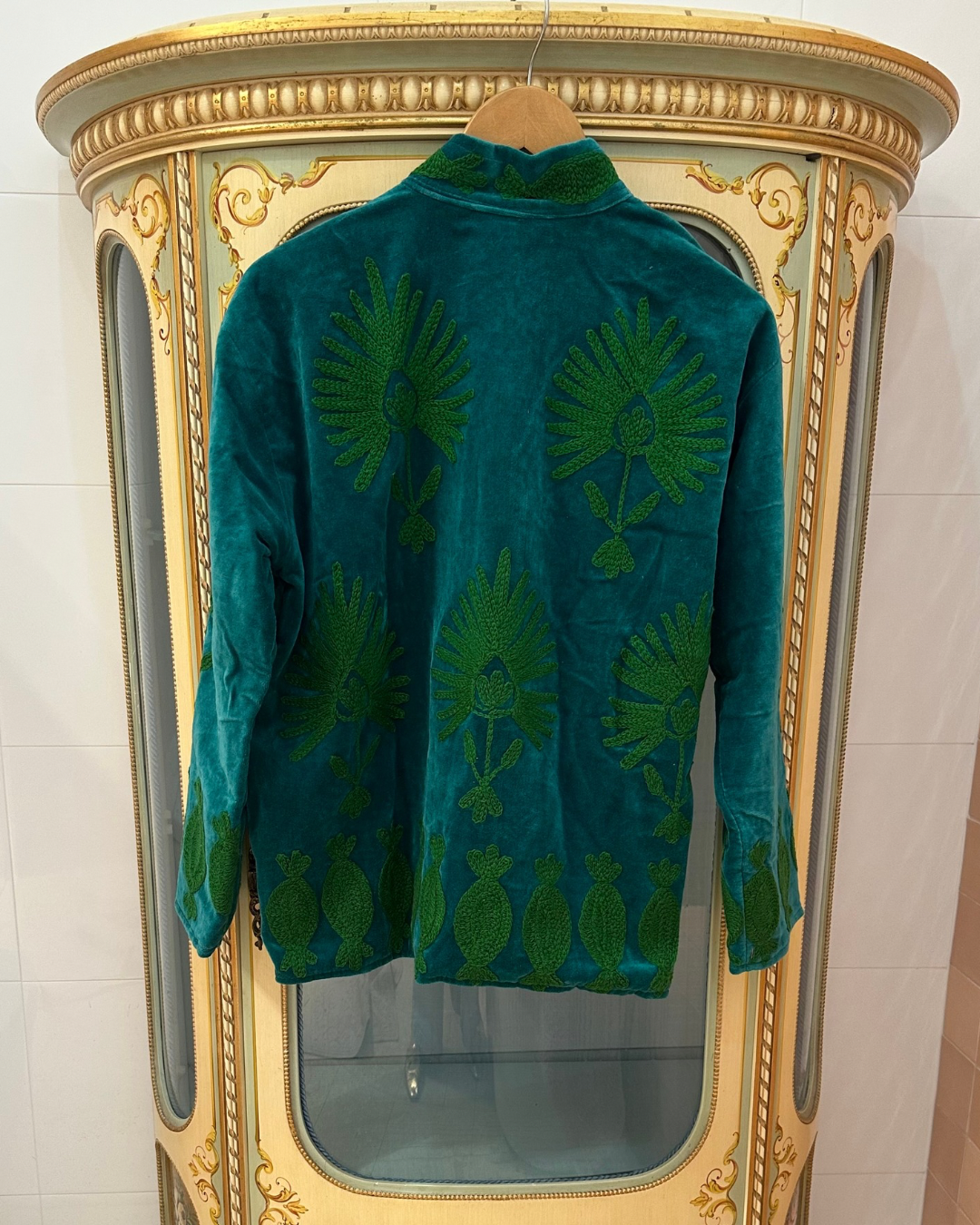 Suswani Velvet Jacket - Teal Green with Forest green