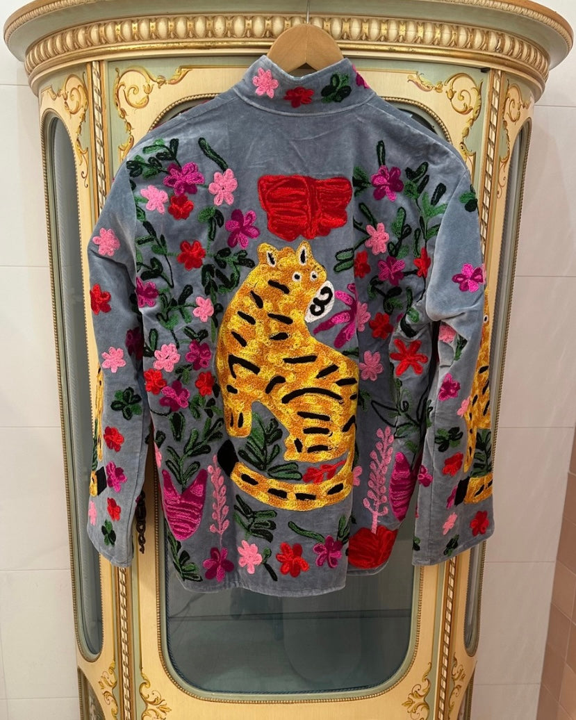 Suswani Velvet Jacket - Grey Tiger