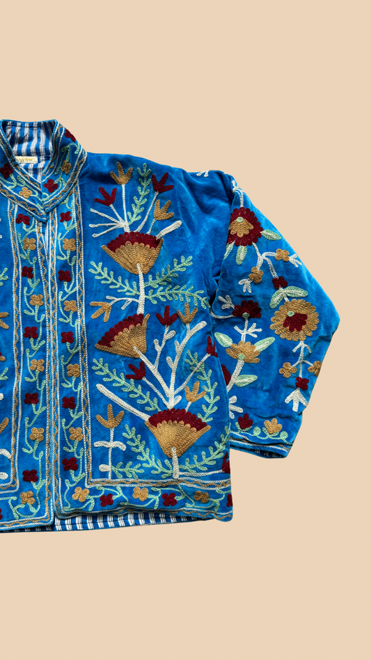 Suswani Velvet Jacket - Cornflower Blue with Blue Stripes