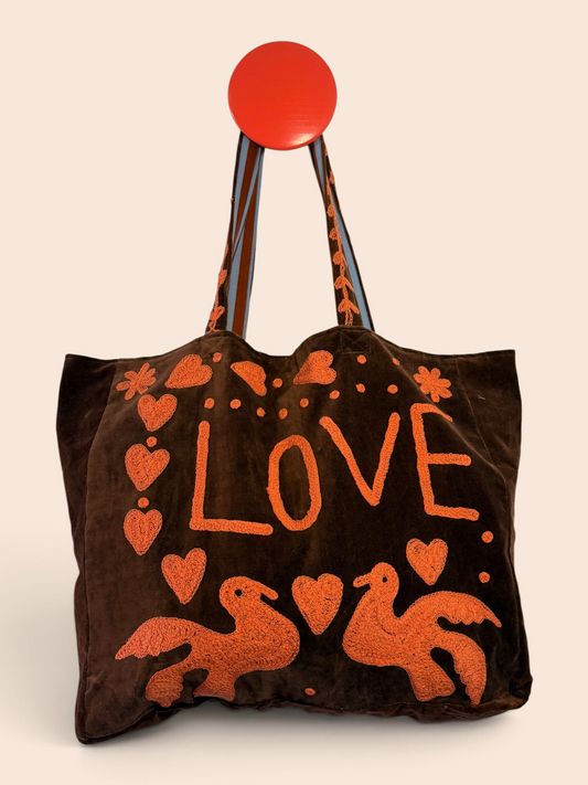 Velvet Suswani Bag - Chocolate and Orange
