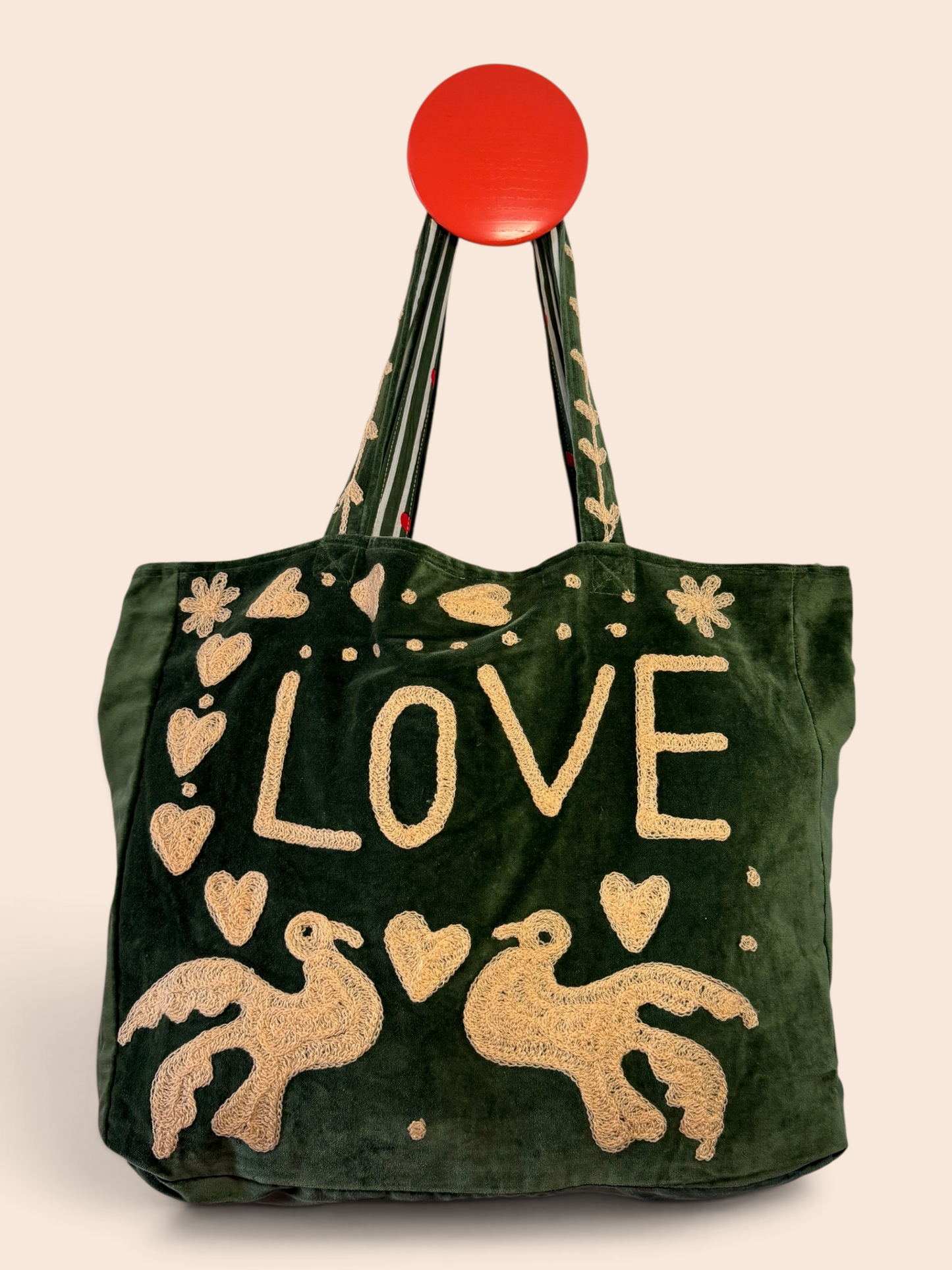Velvet Suswani Bag - Bottle Green and Cream