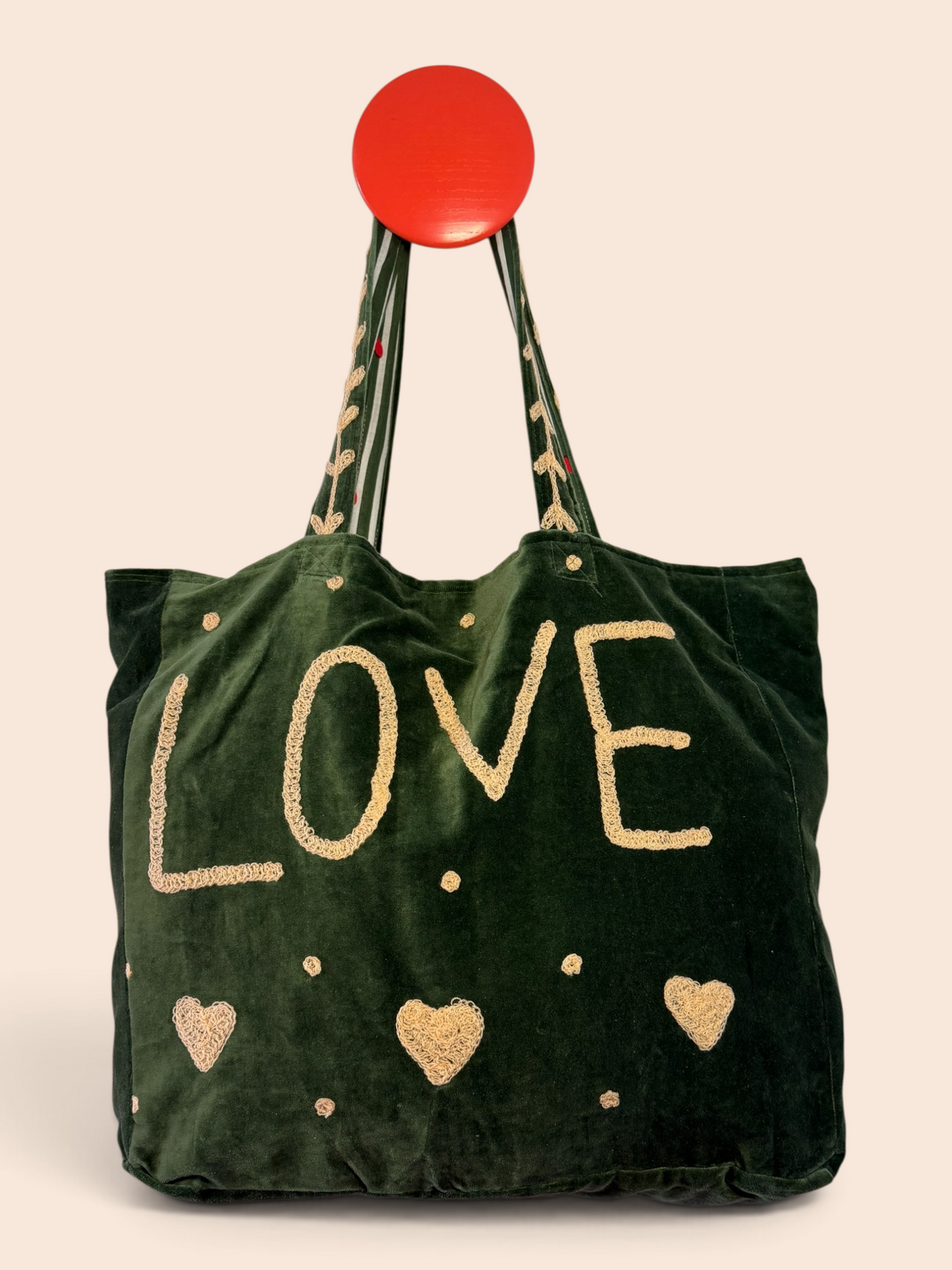 Velvet Suswani Bag - Bottle Green and Cream