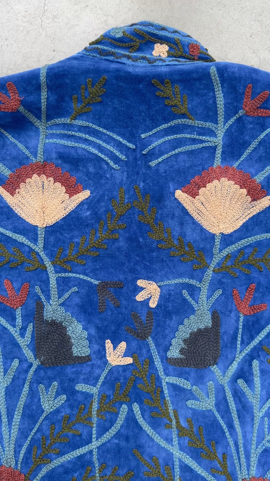 Suswani Velvet Jacket -Cobolt Blue with Blue Stripes